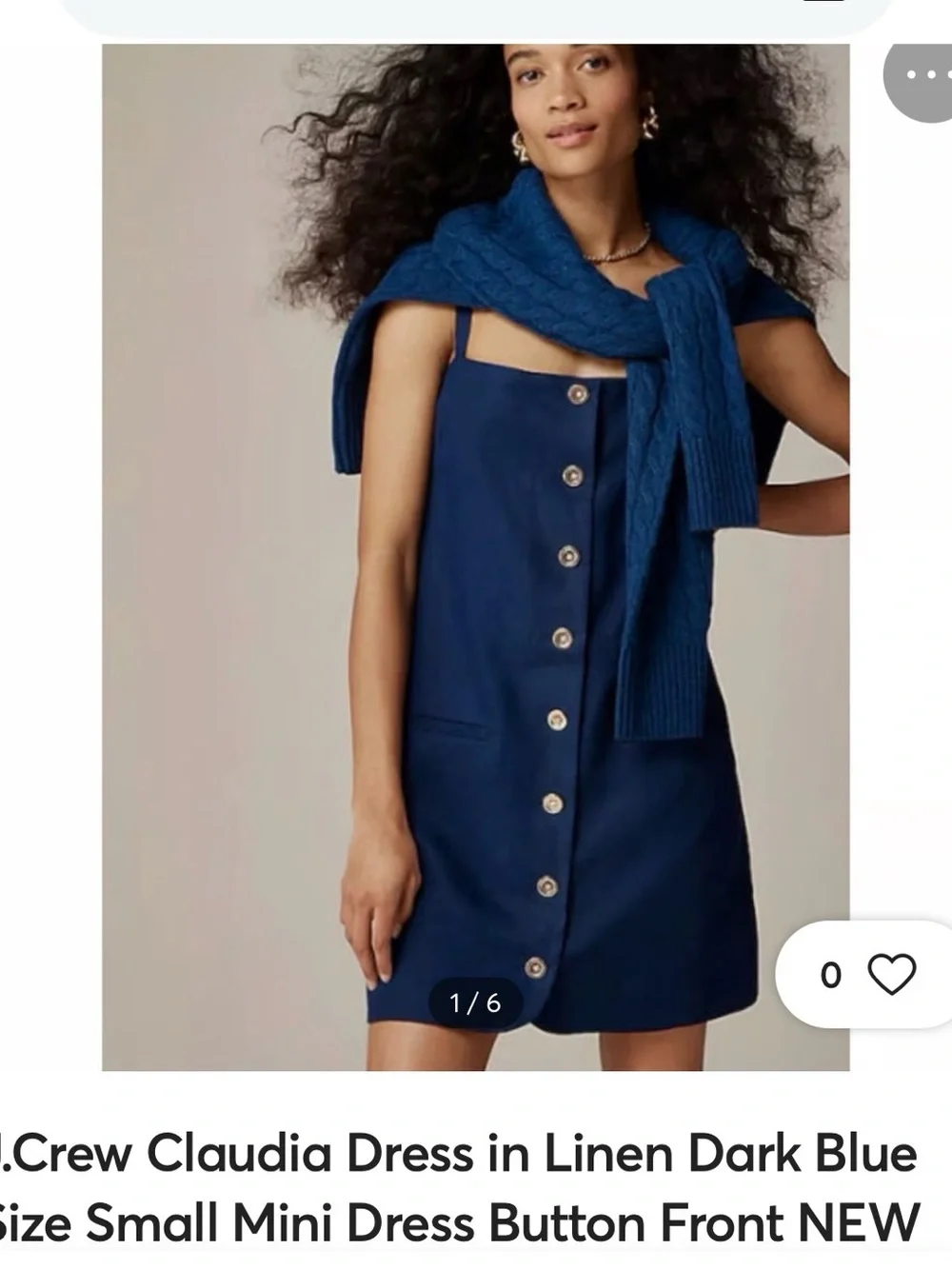 J. Crew Navy Blue Button-Front Linen Mini Dress - Picture 1 of 5